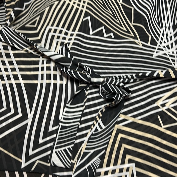 Ashley Stewart abstract print blouse. Wrap front. Black, tan and cream. Size 1X. - Picture 7 of 13